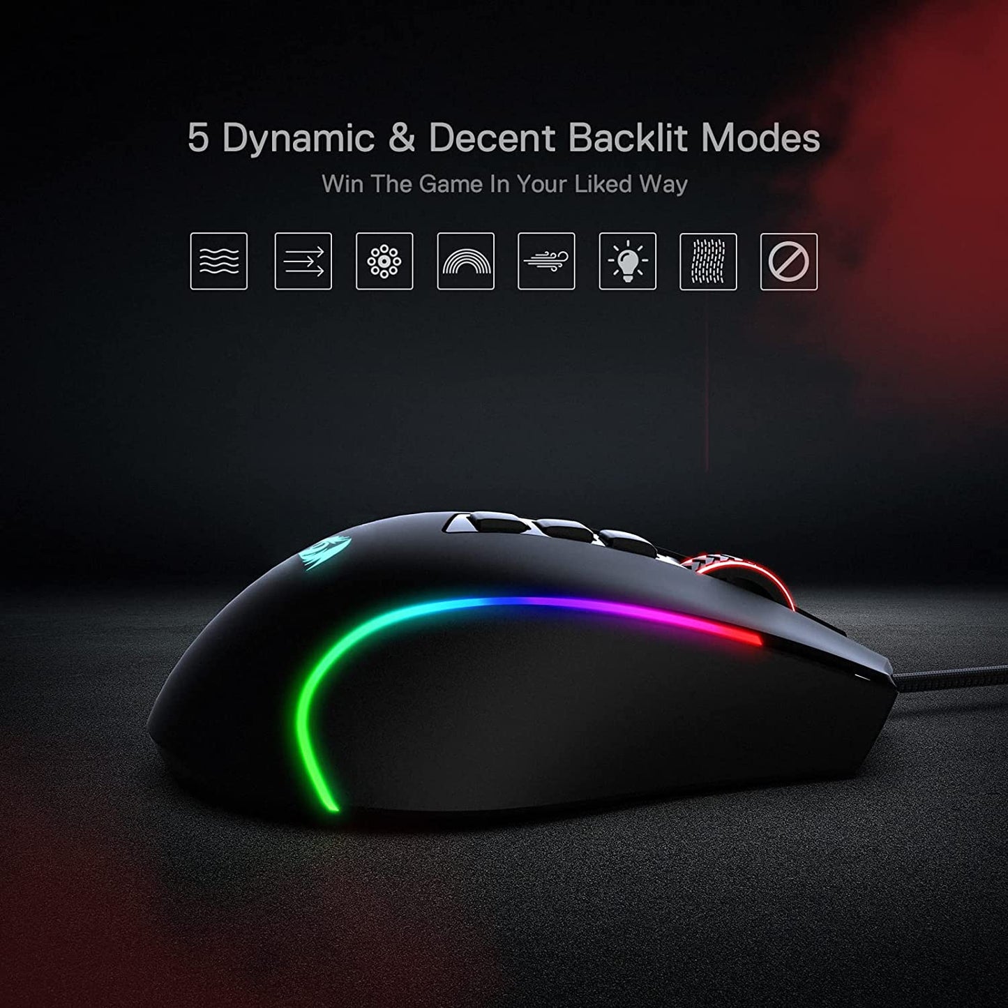 M612 Predator RGB Souris de Jeu - 8000 DPI, 11 Boutons Programmables, 5 Modes Rétroéclairés, Logiciel avec Bouton de Tir Rapide