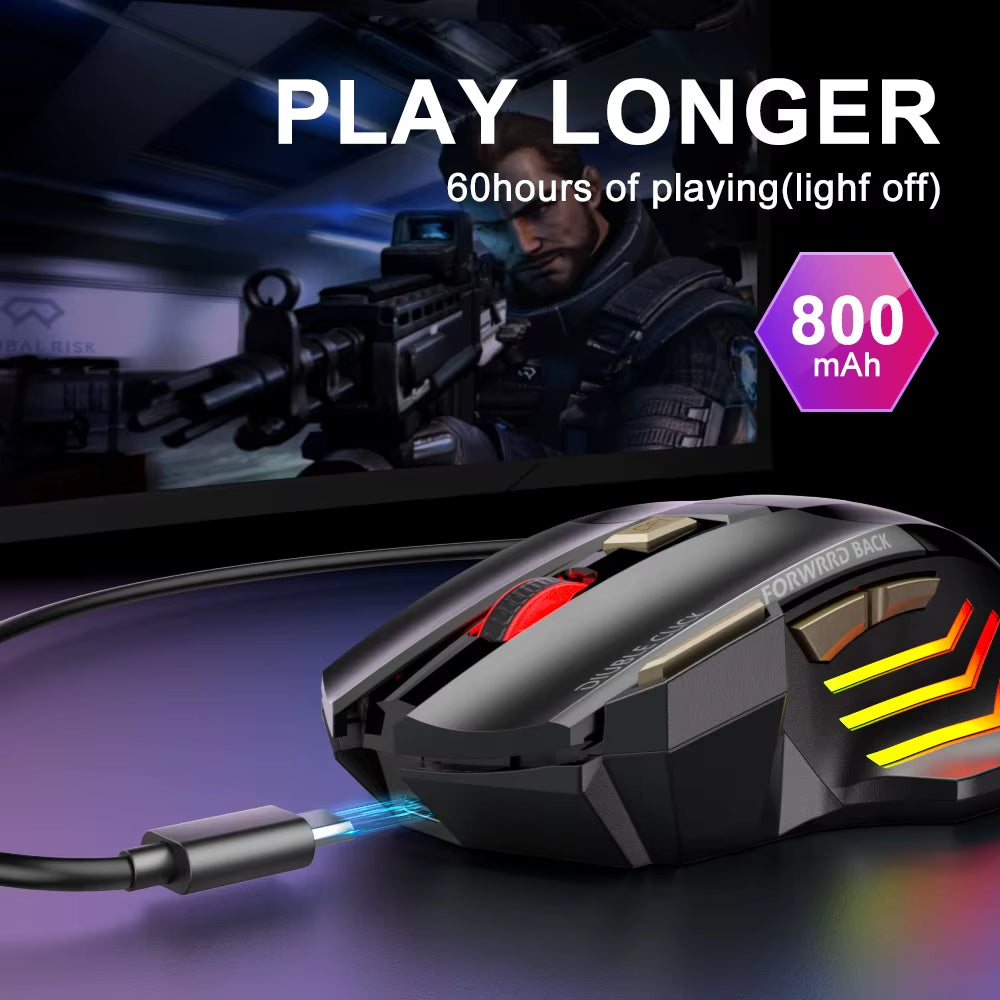 Souris sans fil rechargeable Bluetooth Gamer avec rétroéclairage RGB