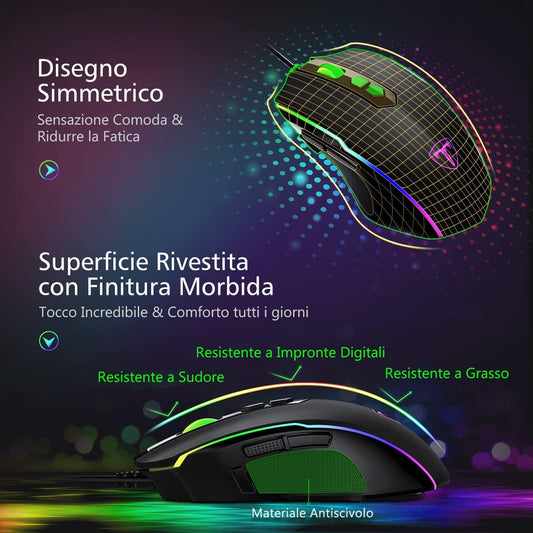 Souris de Jeu Filaire VIVIJO - 7 Modes RGB, 8 Boutons Programmables, 7200 DPI - Haute Performance pour PC