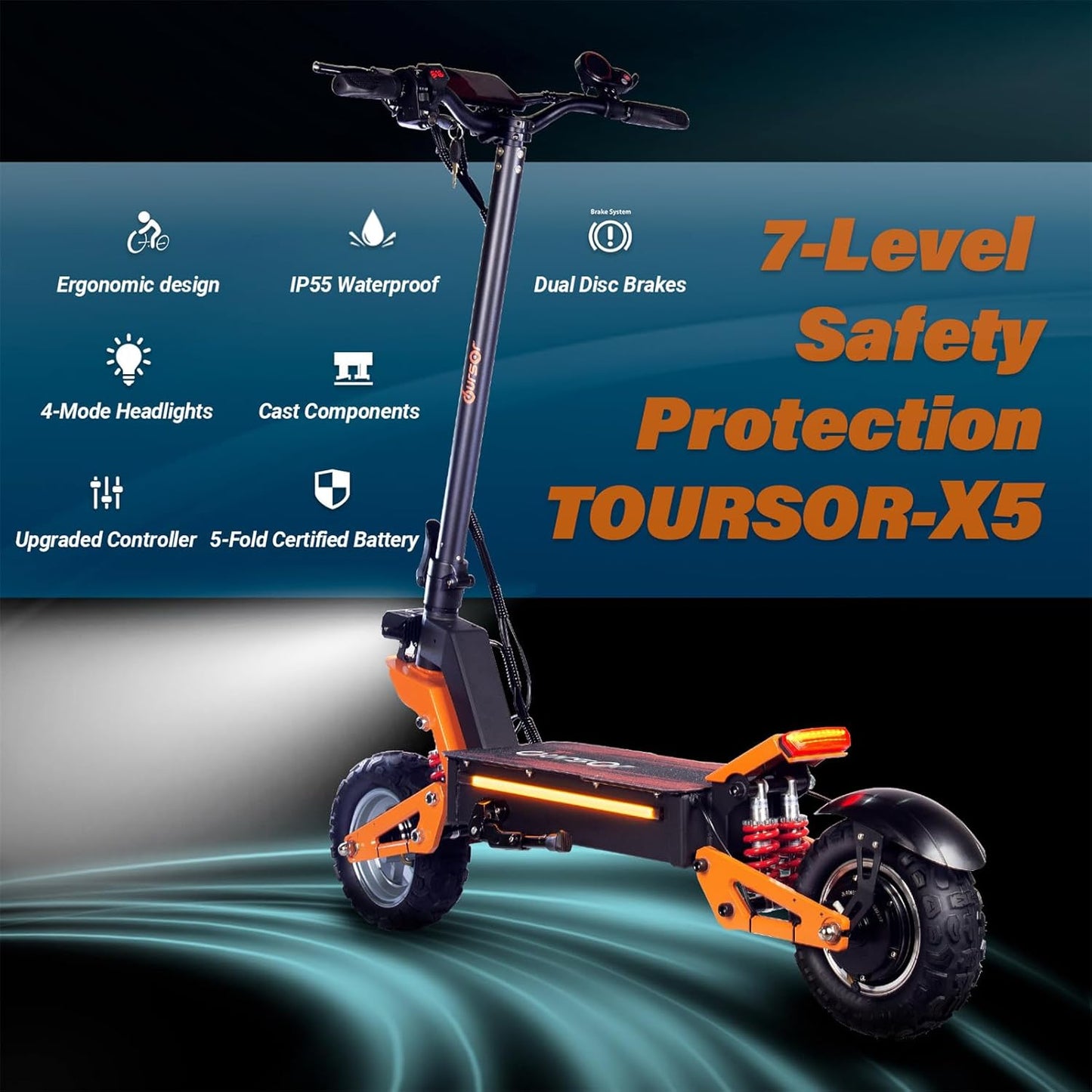 Electric Scooter for Adult, 11" Off-Road Tires, Long Range Foldable Heavy Duty Fast Electric Scooter with Seat, for Street Commuting and Extreme Off-Road