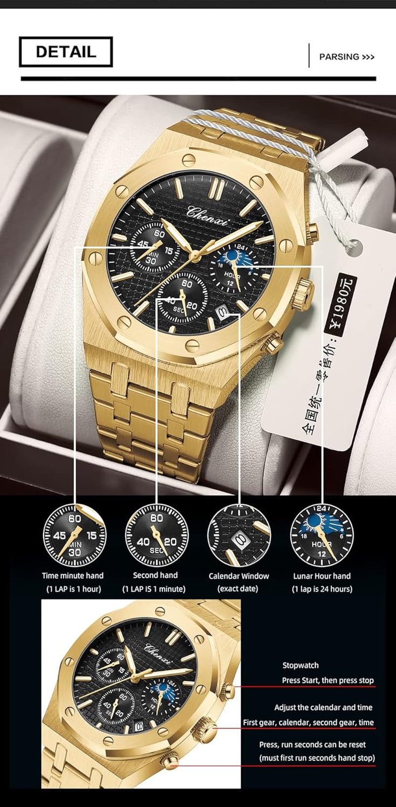 ⌚ Montre Homme Luxe Quartz Chronographe – Bracelet Acier Inoxydable