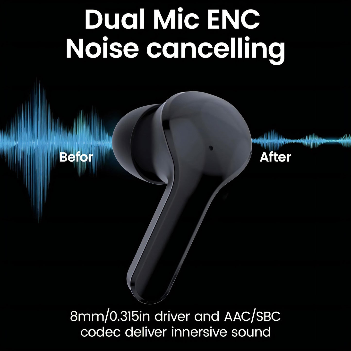 Écouteurs sans fil de haute qualité avec affichage de la batterie et microphone pour Android et IOS écouteurs confortables et durablesc et discret