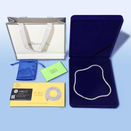 Collier Tennis Moissanite – 12.4 à 43.8 Carats, Argent 925 Plaqué Or Blanc 18K