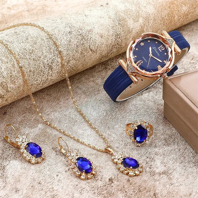 New 5Pcs Set Watches Women Leather Band Ladies Watch Simple Casual Womens Analog Wristwatch Bracelet Gift Montre Femme