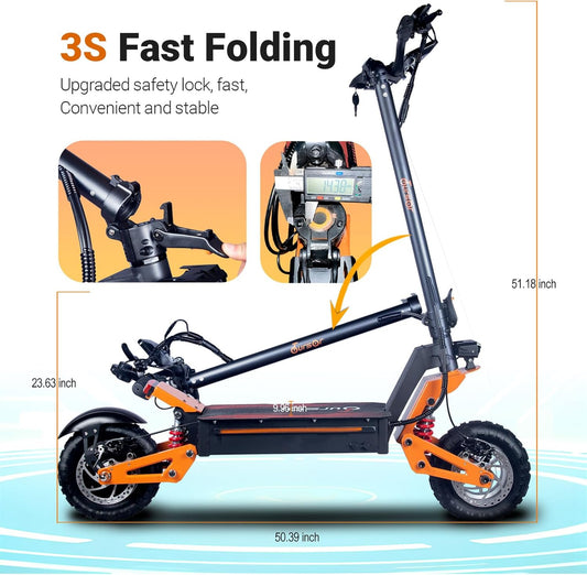 Electric Scooter for Adult, 11" Off-Road Tires, Long Range Foldable Heavy Duty Fast Electric Scooter with Seat, for Street Commuting and Extreme Off-Road