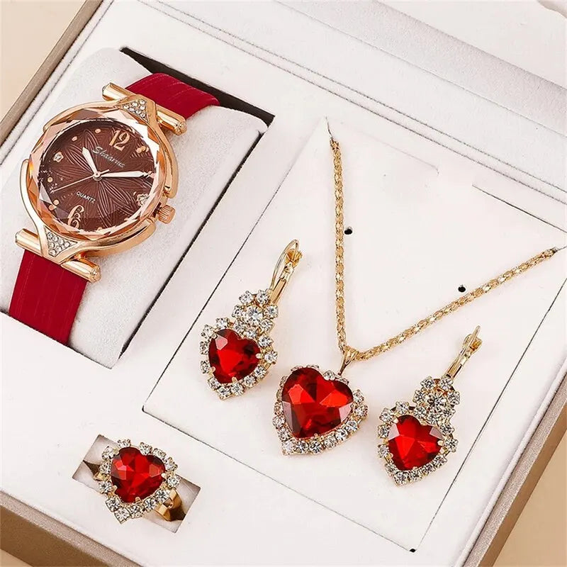 New 5Pcs Set Watches Women Leather Band Ladies Watch Simple Casual Womens Analog Wristwatch Bracelet Gift Montre Femme