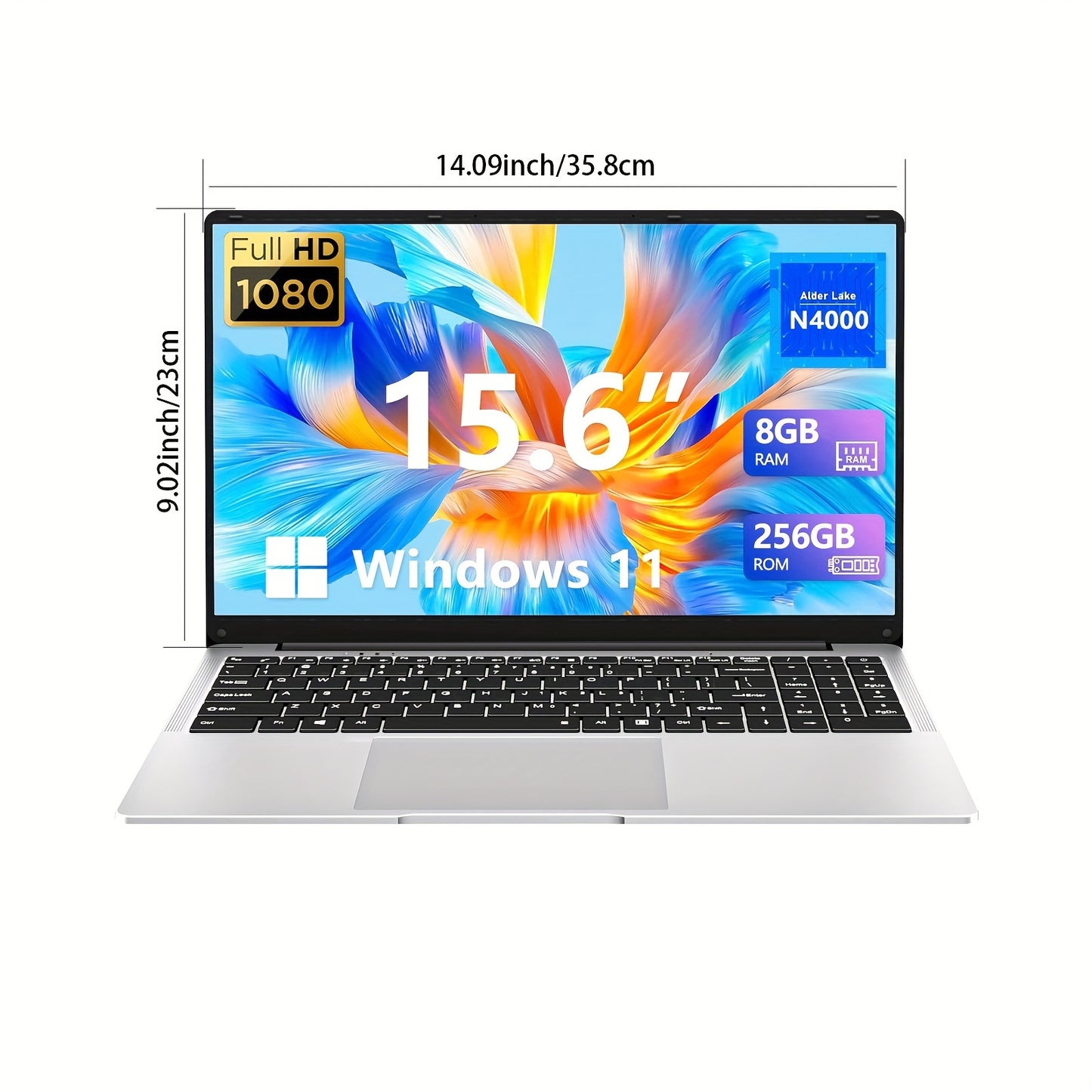 Ordinateur Portable 15.6 pouces 8GB DDR4 RAM 256GB SSD Win11 Celeron N4000 Ultra-Léger