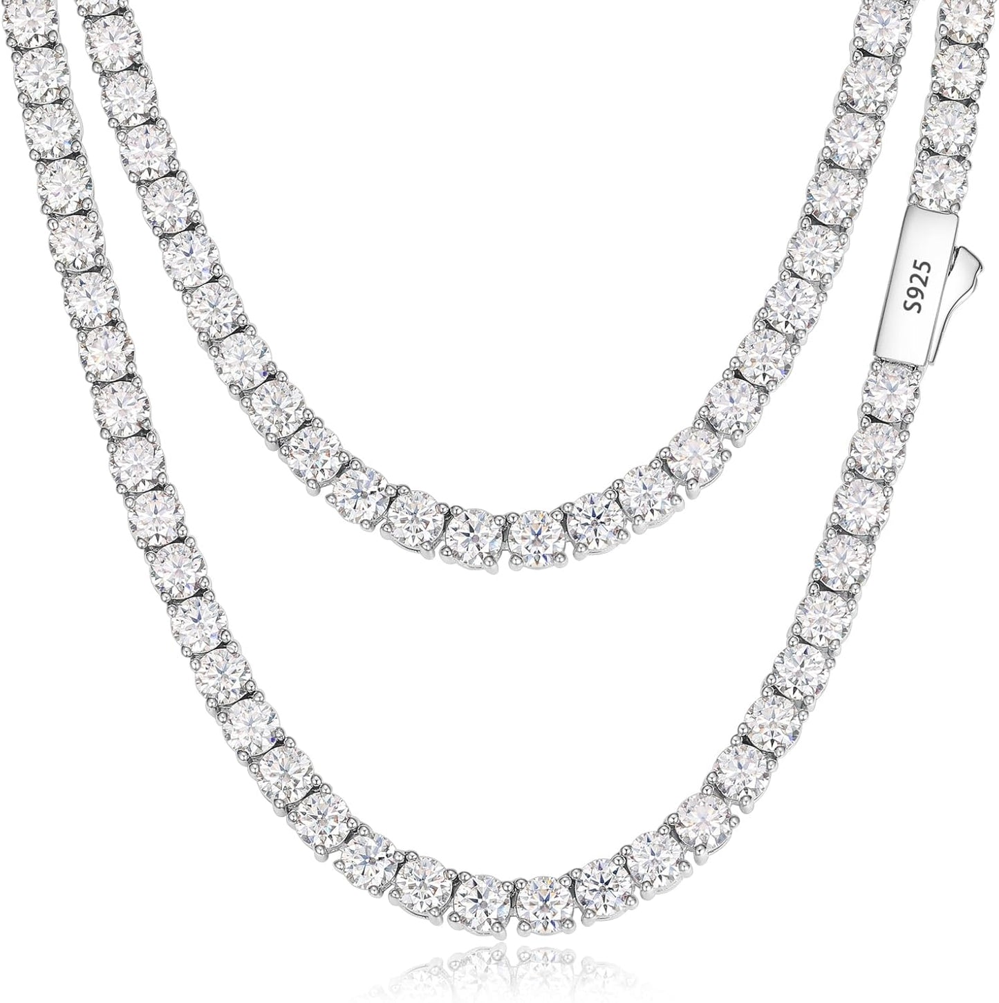 Collier Tennis Moissanite – 12.4 à 43.8 Carats, Argent 925 Plaqué Or Blanc 18K
