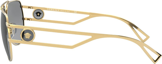 🕶️ VERSACE VE 2225 100287 – Lunettes de Soleil Aviator Dorées avec Verres Gris