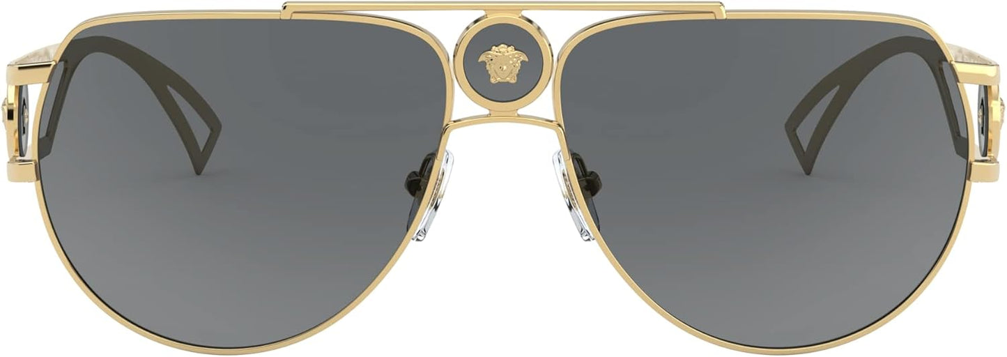 🕶️ VERSACE VE 2225 100287 – Lunettes de Soleil Aviator Dorées avec Verres Gris