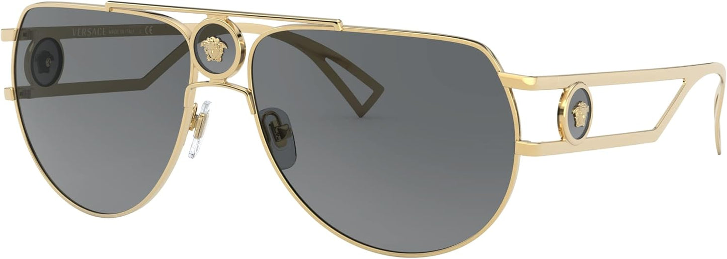 🕶️ VERSACE VE 2225 100287 – Lunettes de Soleil Aviator Dorées avec Verres Gris