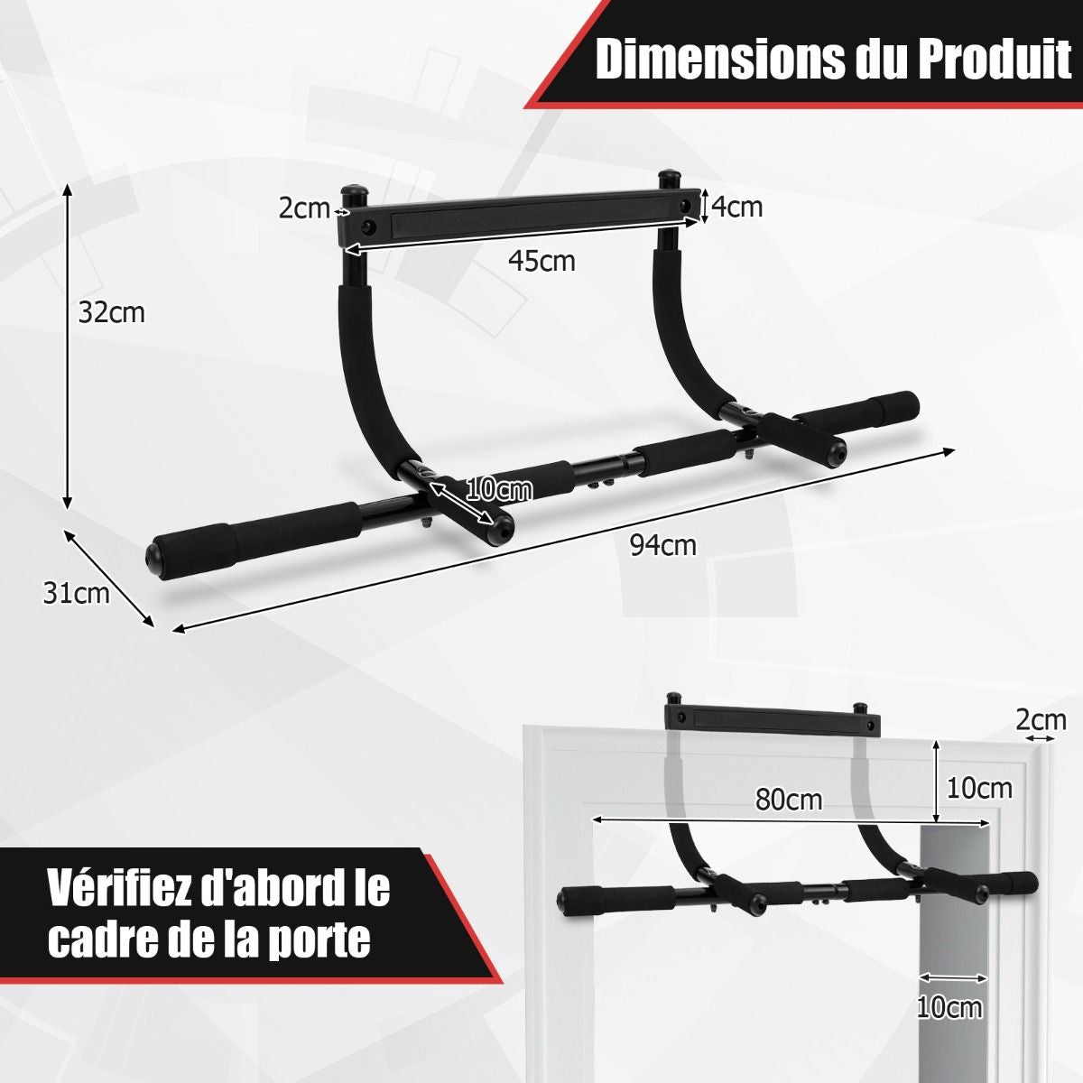 Barre de Traction Robuste pour Porte - Installation Facile, Entraînement Complet à la Maison