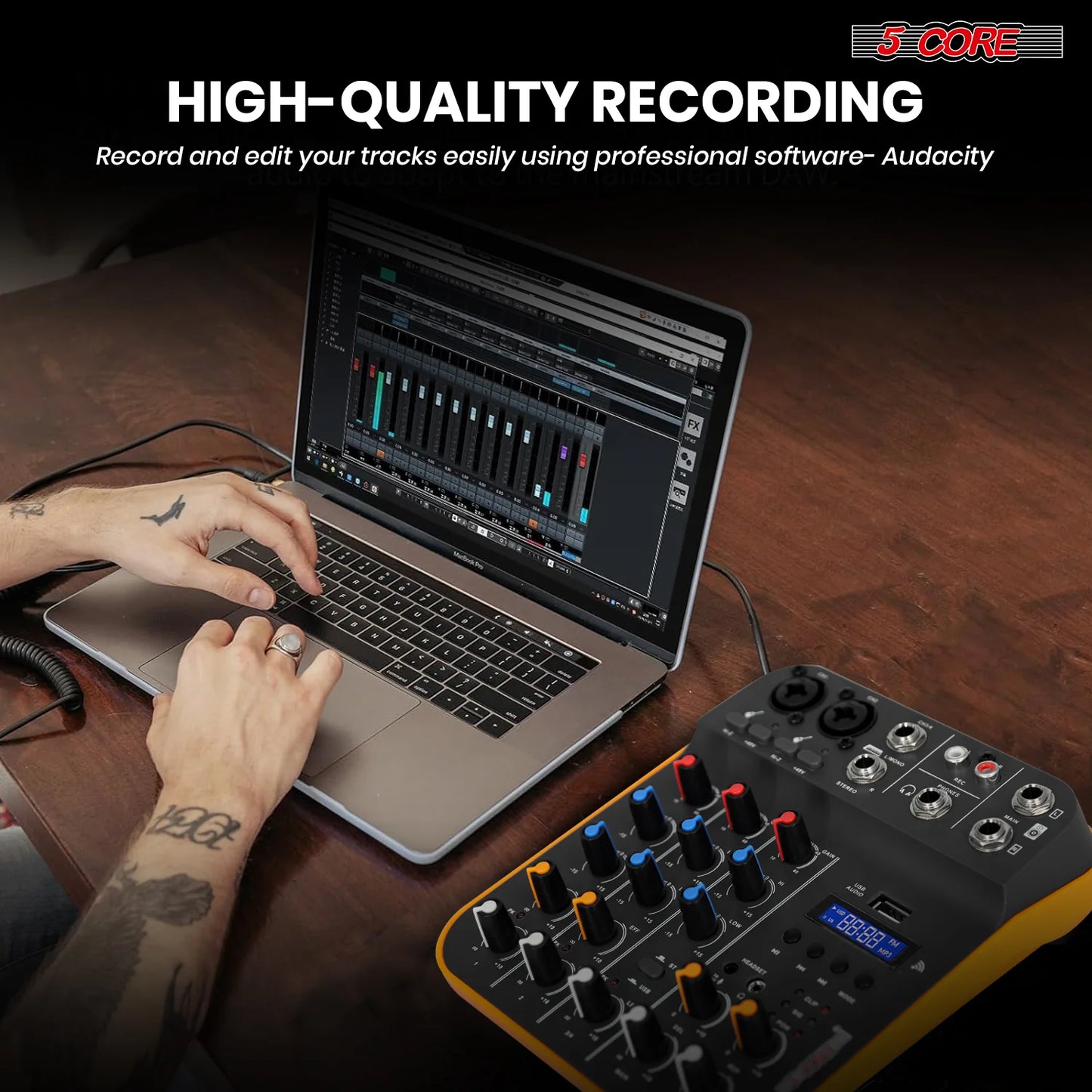 Mixeur Audio 4 Canaux & Contrôleur DJ – Mixer Bluetooth pour Streaming et Interface USB pour Enregistrement PC