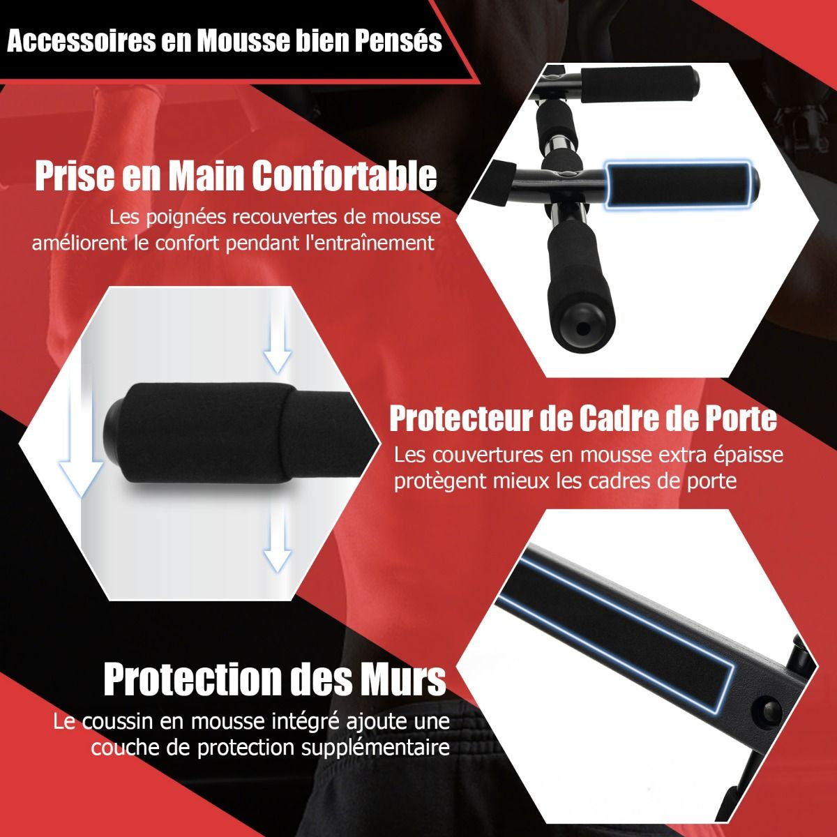 Barre de Traction Robuste pour Porte - Installation Facile, Entraînement Complet à la Maison