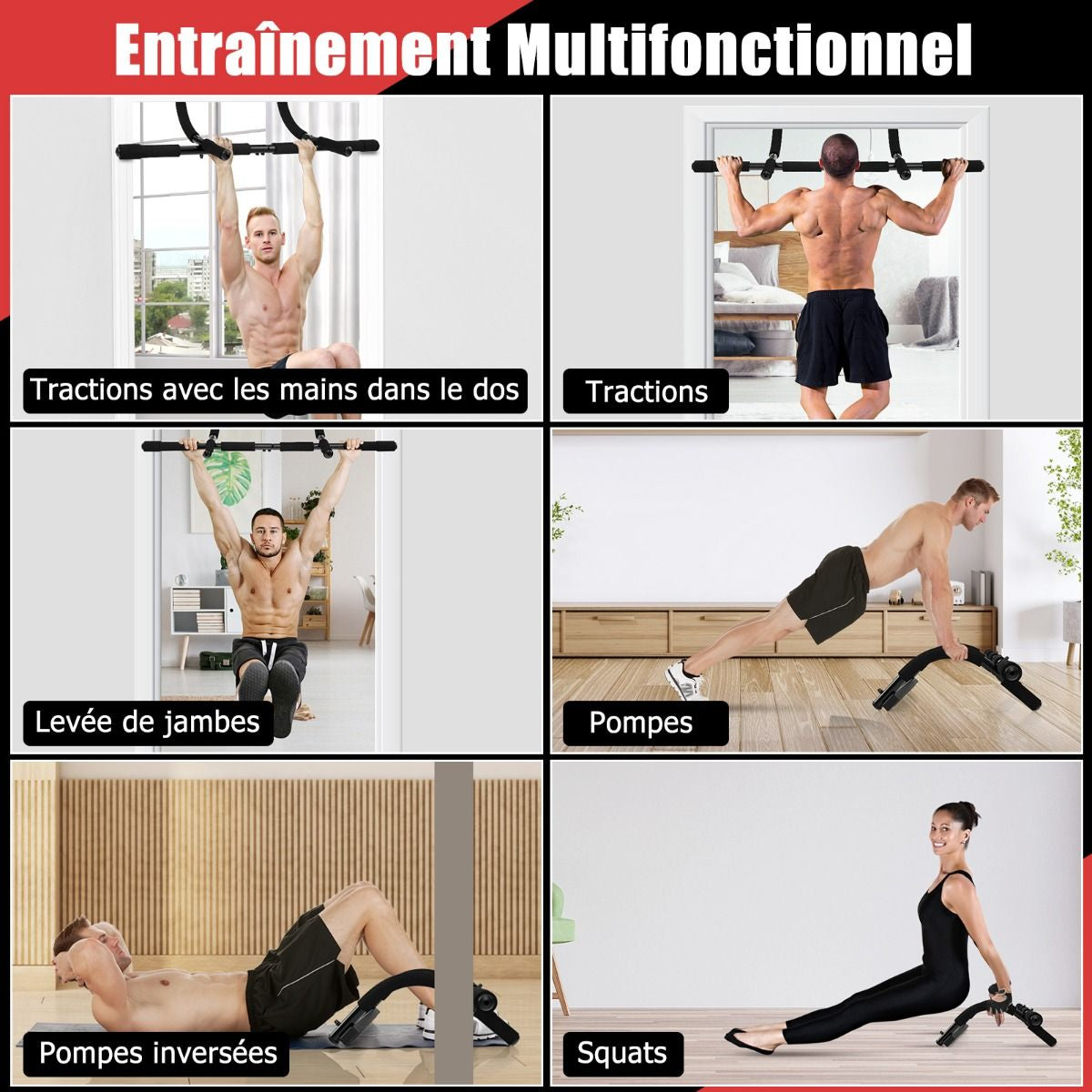 Barre de Traction Robuste pour Porte - Installation Facile, Entraînement Complet à la Maison