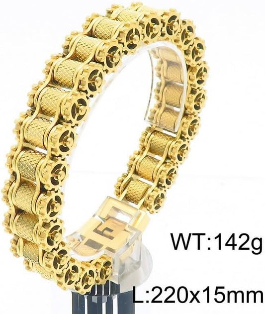 Bracelet Homme Style Cuban & Moto – Chaîne Personnalisée Plaqué Or 18K