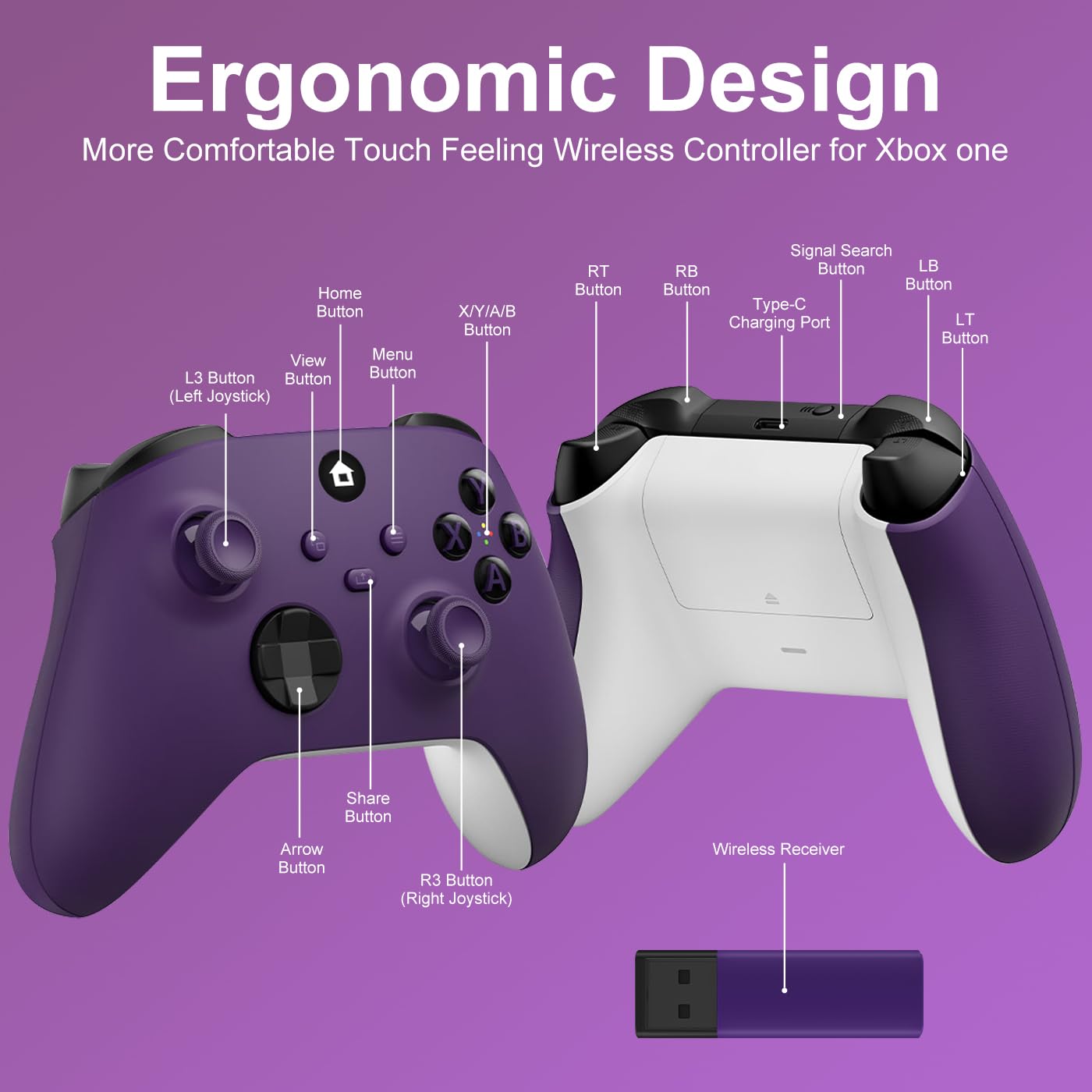 🎮 Manette Sans Fil Xbox – Violet (2.4 GHz, Compatible Xbox & PC)