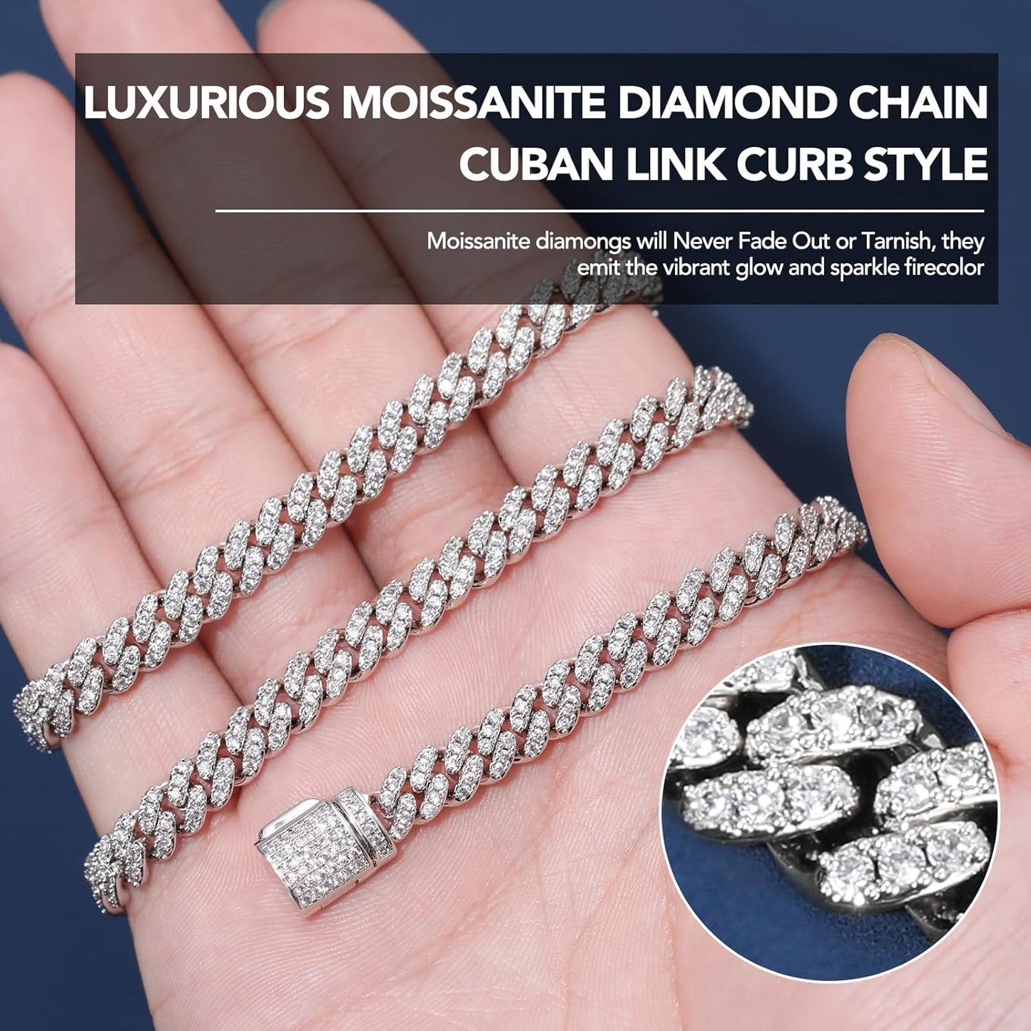 Chaîne Moissanite Cuban Link – 5.3 à 7 Carats, 6MM, Plaqué Or 18K & Argent Sterling