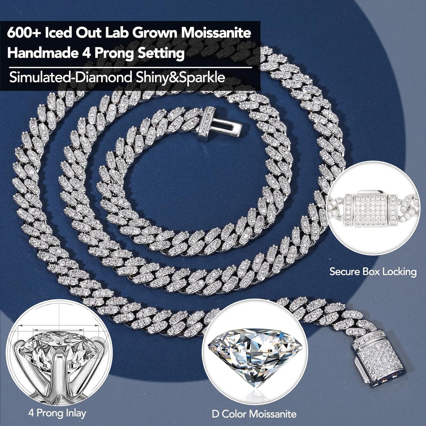Chaîne Moissanite Cuban Link – 5.3 à 7 Carats, 6MM, Plaqué Or 18K & Argent Sterling
