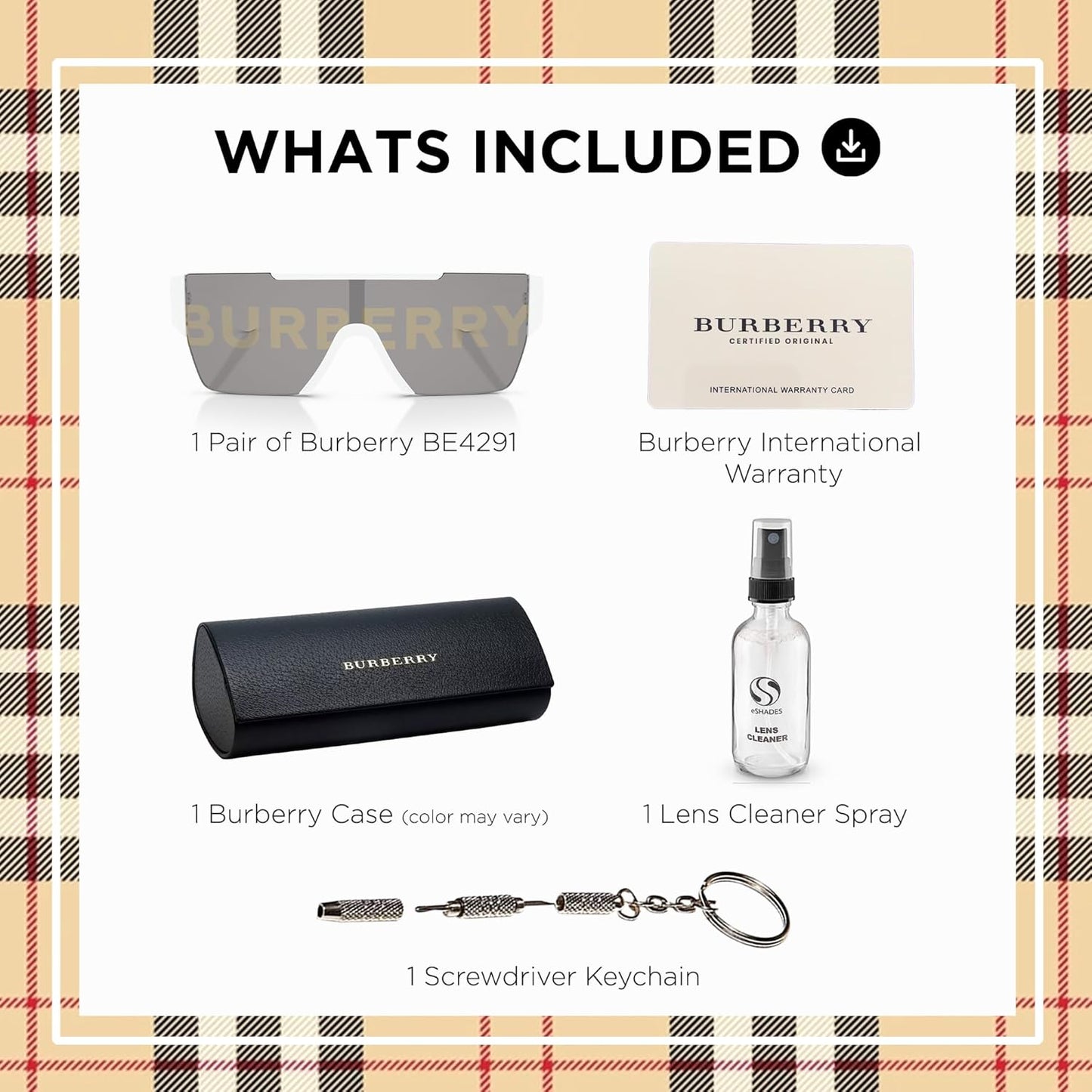 đ¶ïž BURBERRY BE4291 â Lunettes de Soleil Rectangulaires pour Homme avec Kit Luxe eSHADES
