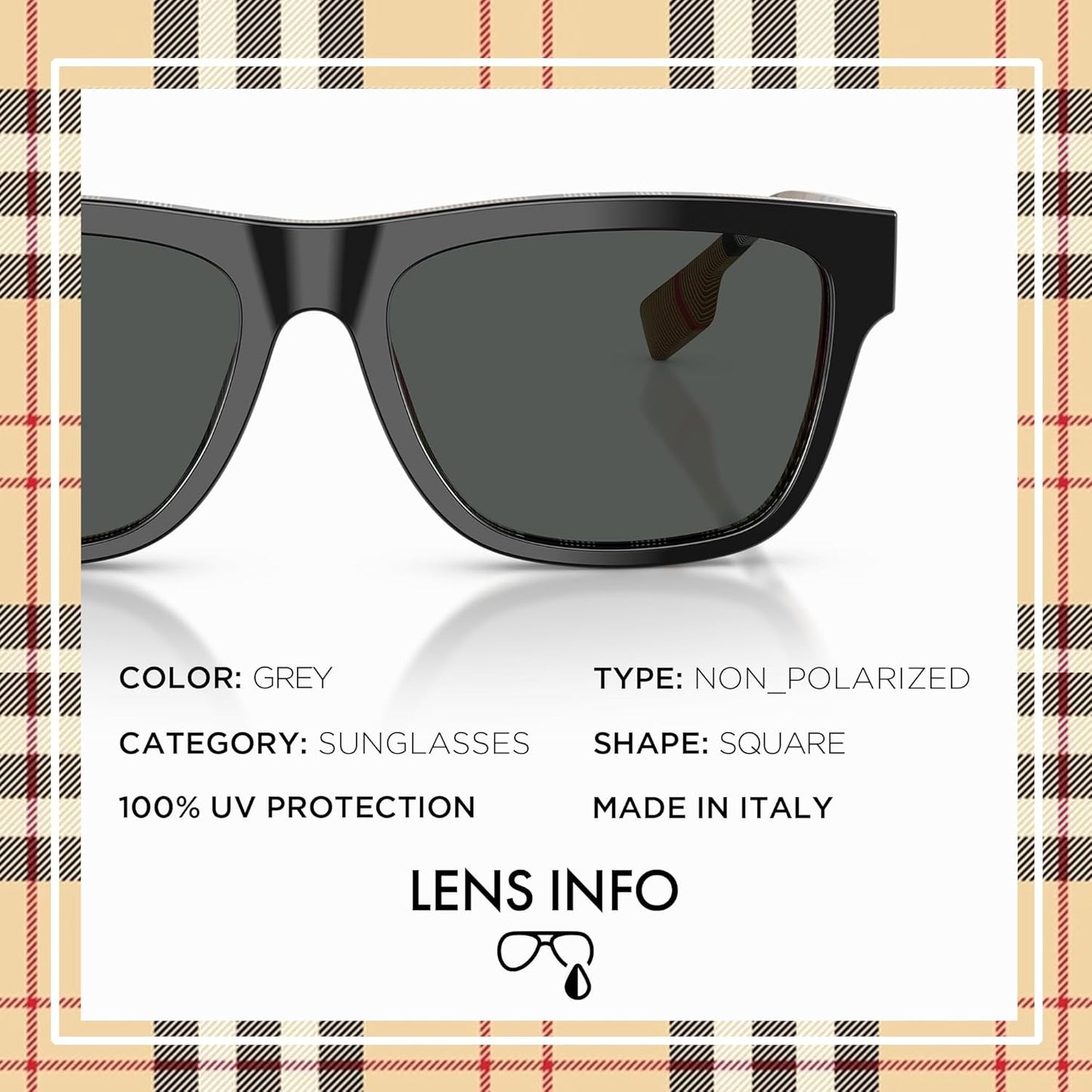 🕶️ BURBERRY BE4293 – Lunettes de Soleil Carrées en Acétate avec Kit Luxe eSHADES