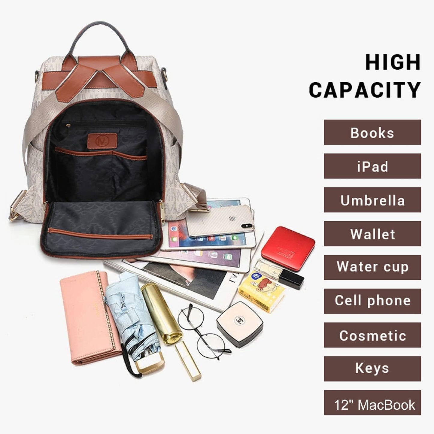 🎒 Sac à Dos Femme – 2 Pièces avec Poches Multiples et Design Anti-Vol