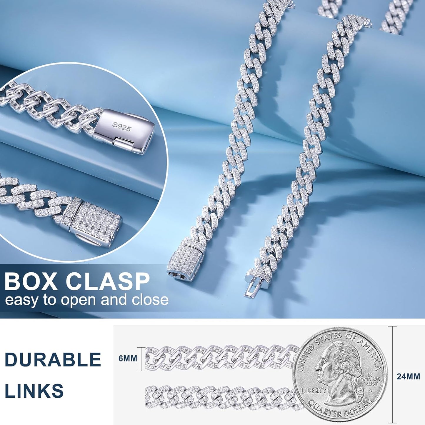 Bracelet Homme Moissanite 1.72-2.52 Carats – 6MM, Plaqué Or Blanc 18K & Argent 925