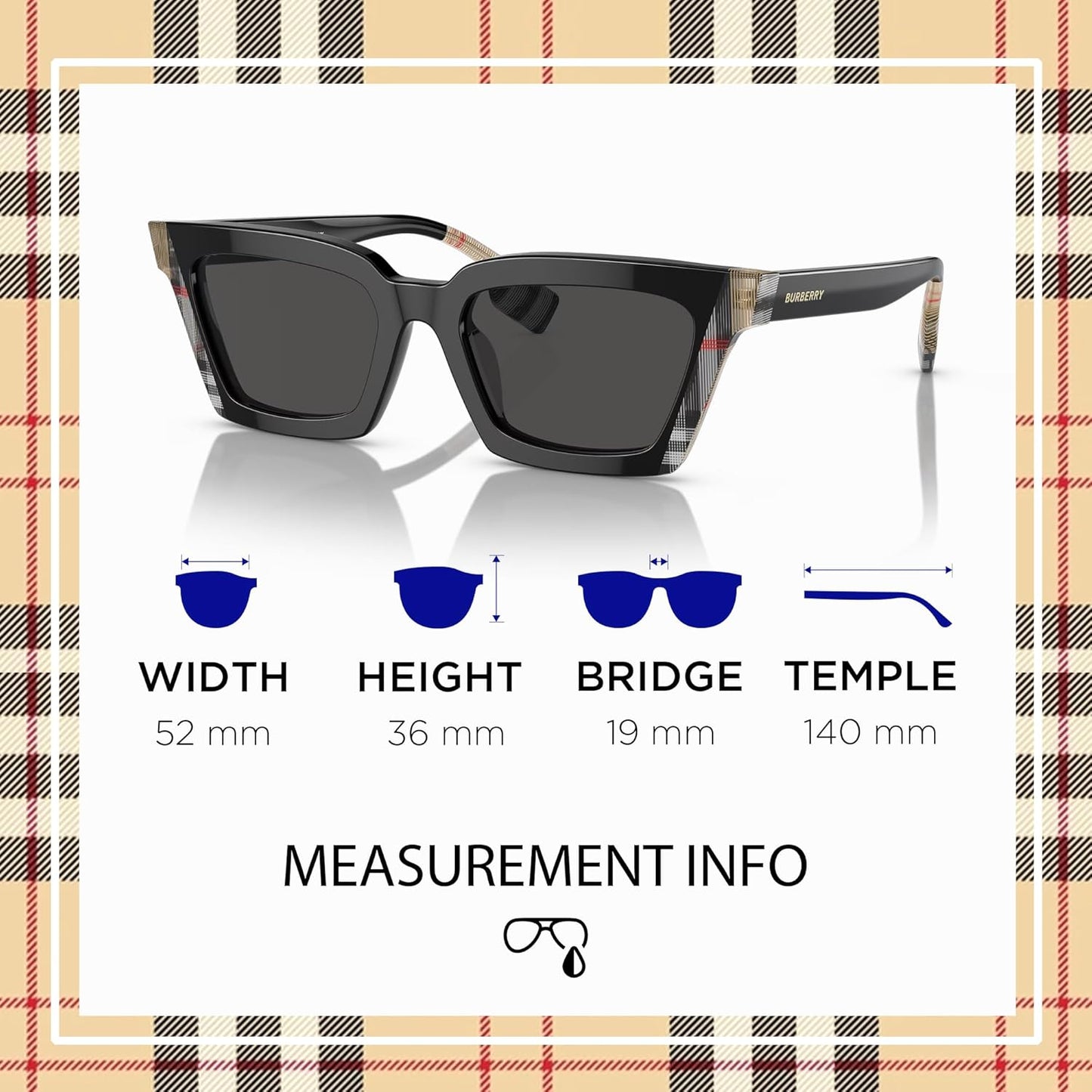 đ BURBERRY BE4344 Daisy â Lunettes de Soleil CarrĂ©es Femme avec Kit Luxe eSHADES | Ajustement High Bridge