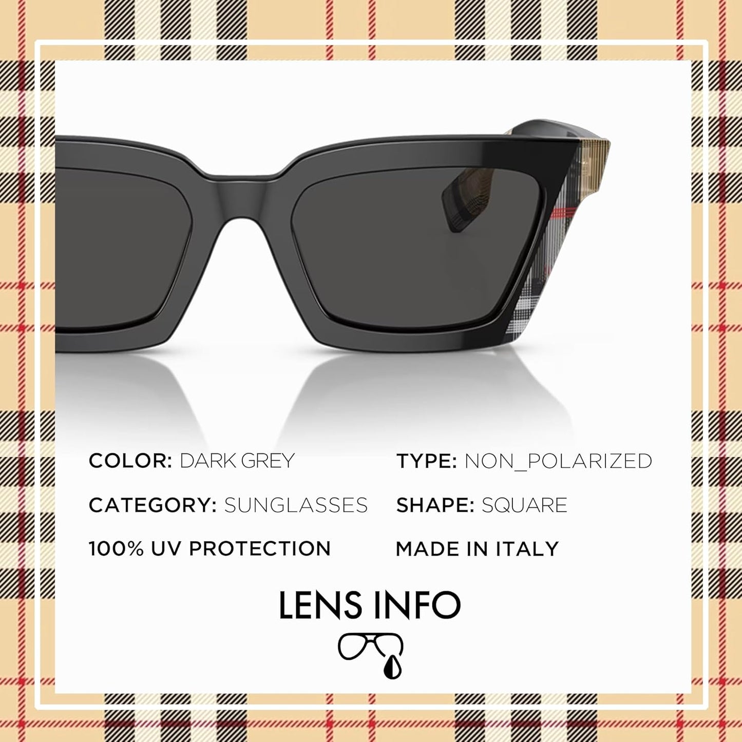 đ BURBERRY BE4344 Daisy â Lunettes de Soleil CarrĂ©es Femme avec Kit Luxe eSHADES | Ajustement High Bridge
