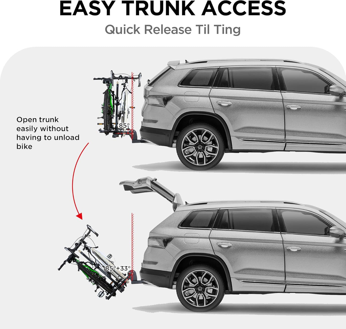 Young 200 Lbs. Capacity Hitch Mounted 2-Bike Rack with Lock for Standard, Mountain, Fat Tire Bikes, Fit Car, SUV, Van, RV, Trailer, Truck