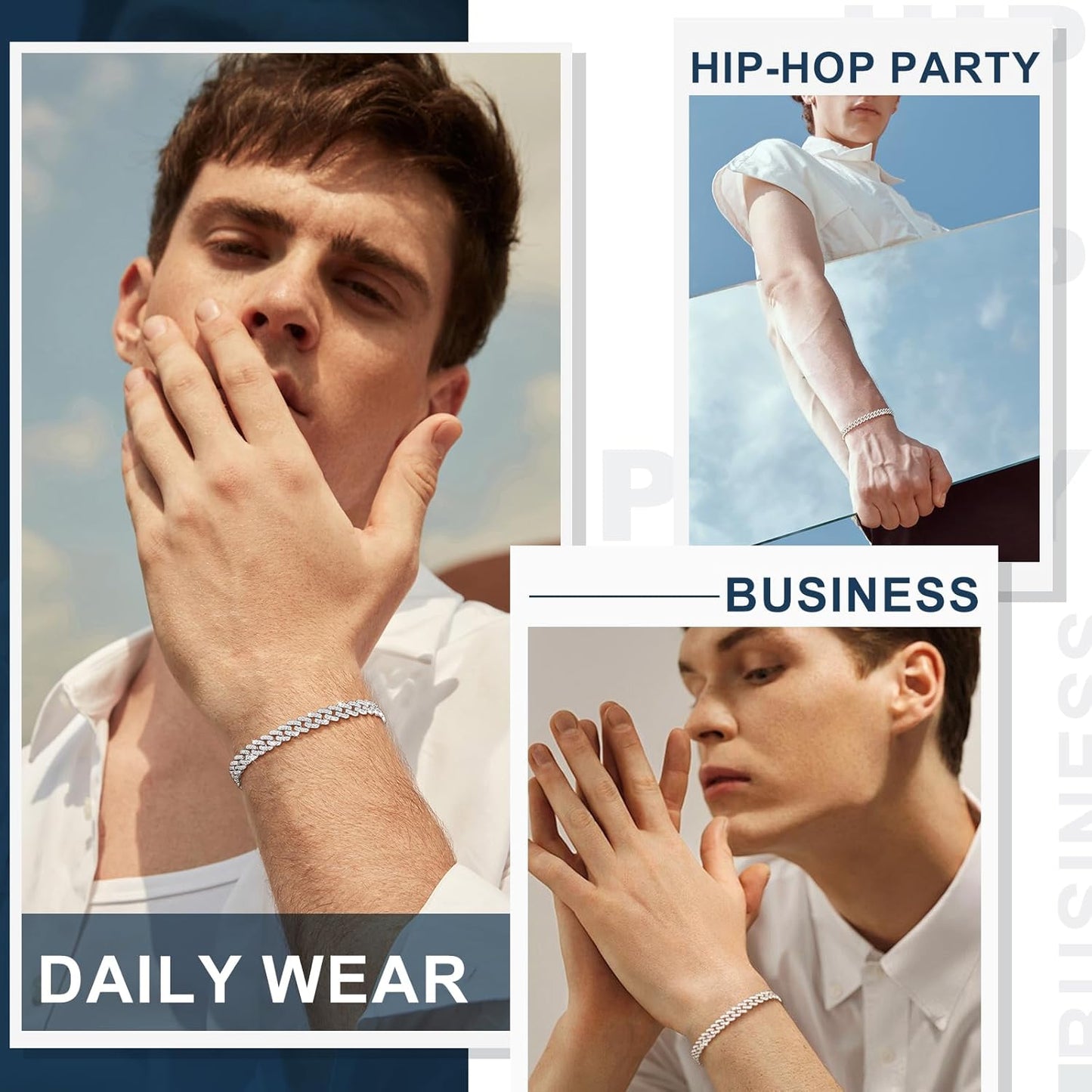 Bracelet Homme Moissanite 1.72-2.52 Carats – 6MM, Plaqué Or Blanc 18K & Argent 925
