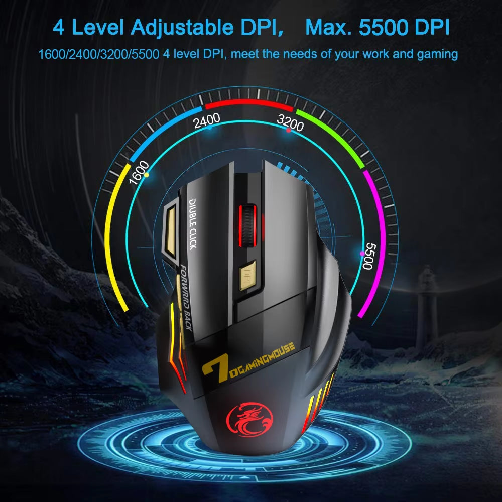Souris sans fil rechargeable Bluetooth Gamer avec rétroéclairage RGB