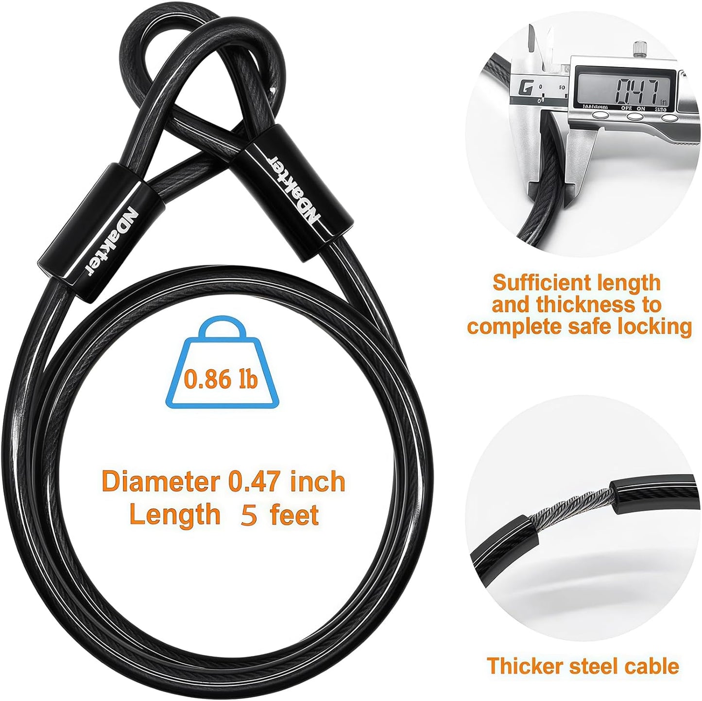Antivol U Combo Ultra-Résistant avec Câble Acier 5FT – Vélo, Trottinette, Moto & Portail