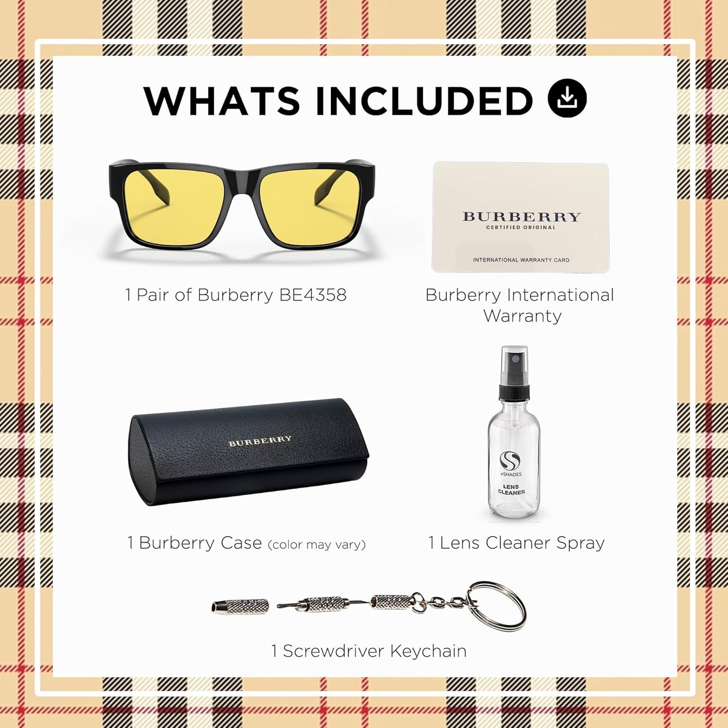 BE4358 Shape Sunglasses with Eyewear Kit Bundle - High Bridge Fit - Mens Designer Sun Glasses