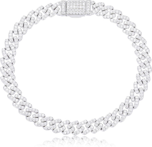 Bracelet Homme Moissanite 1.72-2.52 Carats – 6MM, Plaqué Or Blanc 18K & Argent 925