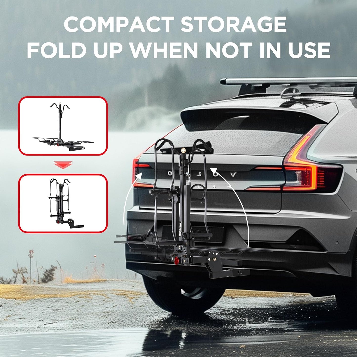 Young 200 Lbs. Capacity Hitch Mounted 2-Bike Rack with Lock for Standard, Mountain, Fat Tire Bikes, Fit Car, SUV, Van, RV, Trailer, Truck
