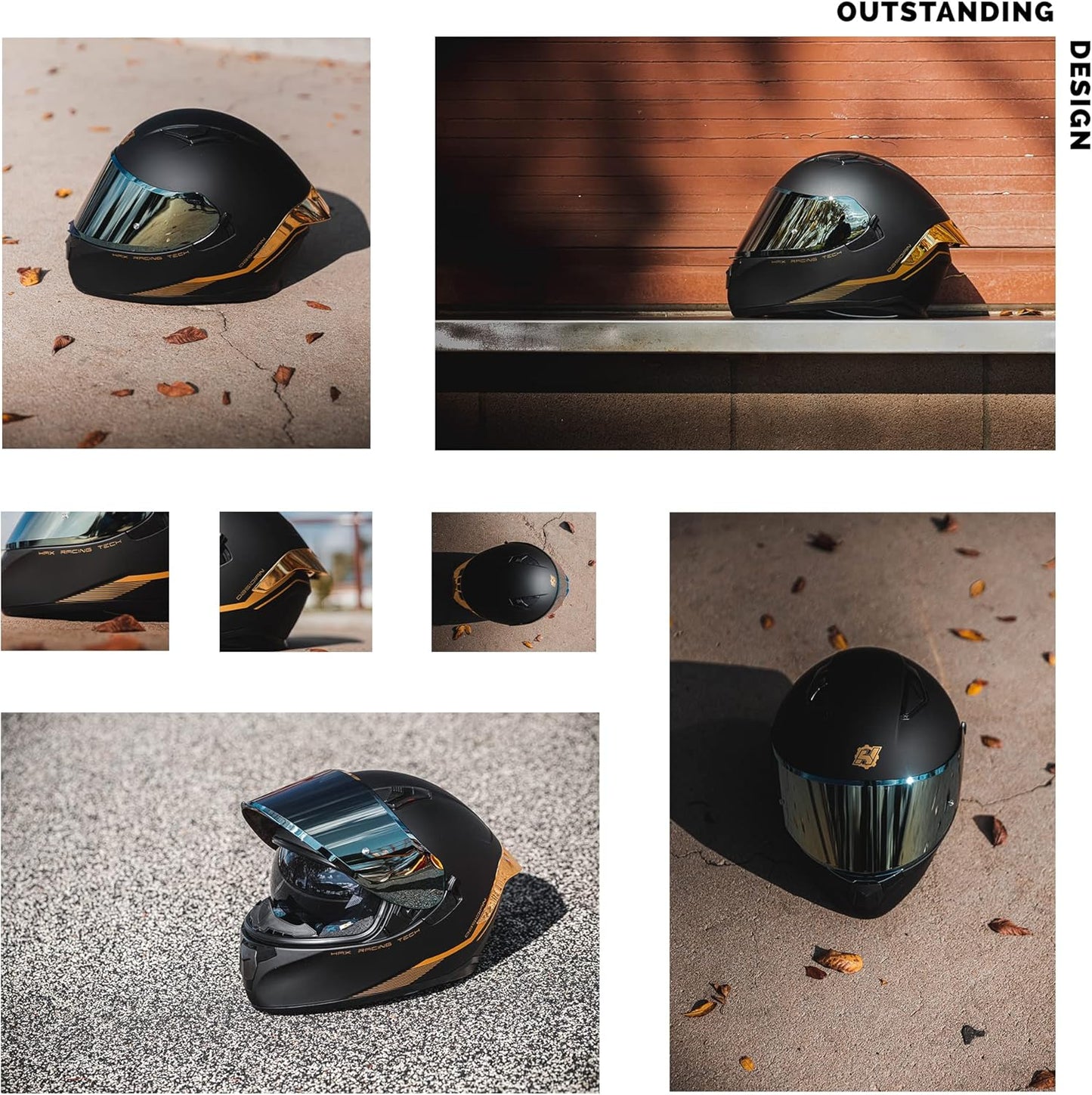 Obsidian Full Face Dual Visor Adult Motorcycle Helmet for Motorbike Street Bike with Pinlock Ready DOT Approved Matte Black Gold L