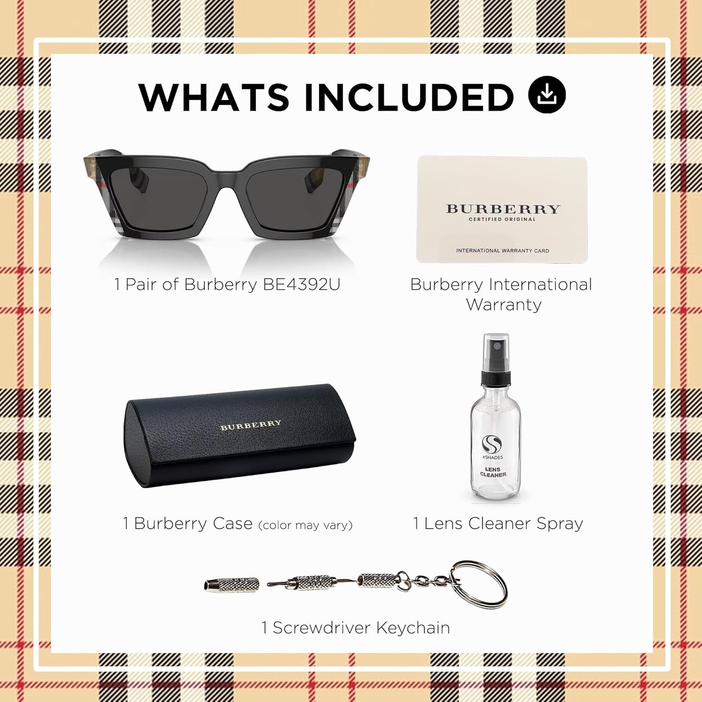 đ BURBERRY BE4344 Daisy â Lunettes de Soleil CarrĂ©es Femme avec Kit Luxe eSHADES | Ajustement High Bridge