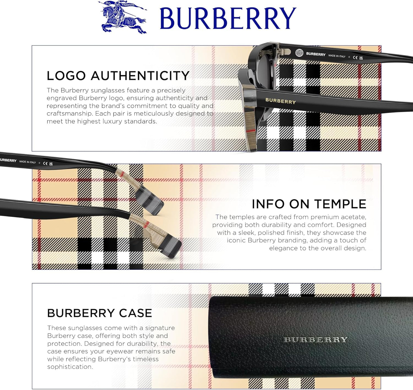 đ BURBERRY BE4344 Daisy â Lunettes de Soleil CarrĂ©es Femme avec Kit Luxe eSHADES | Ajustement High Bridge