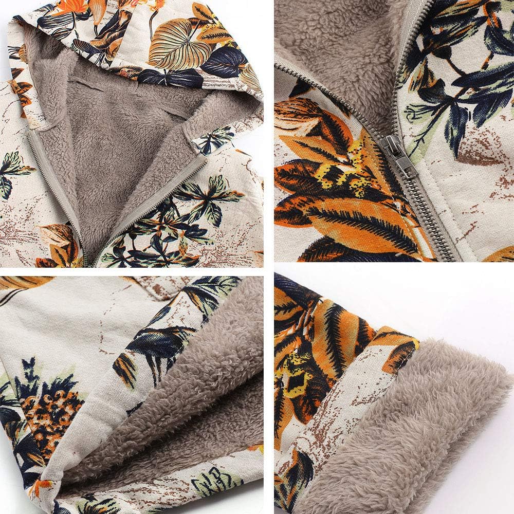Onsoyours Femme Manteau Floral a Capuche Top Chaud Hiver Avoir Poches Blouson Épaissie Vest Chic