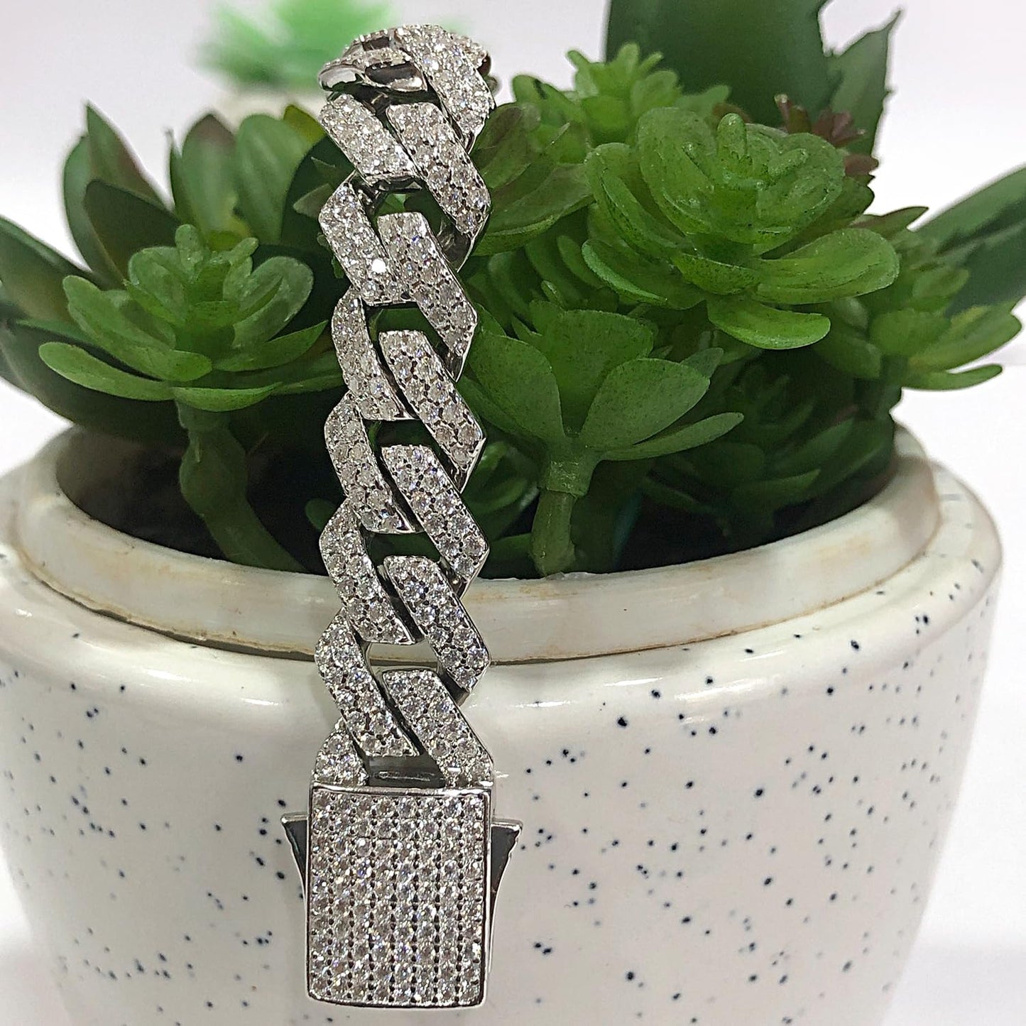 Bracelet Chaîne Cubaine Homme – Diamant Moissanite VVS1,