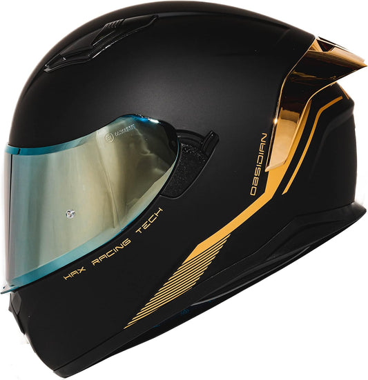Obsidian Full Face Dual Visor Adult Motorcycle Helmet for Motorbike Street Bike with Pinlock Ready DOT Approved Matte Black Gold L