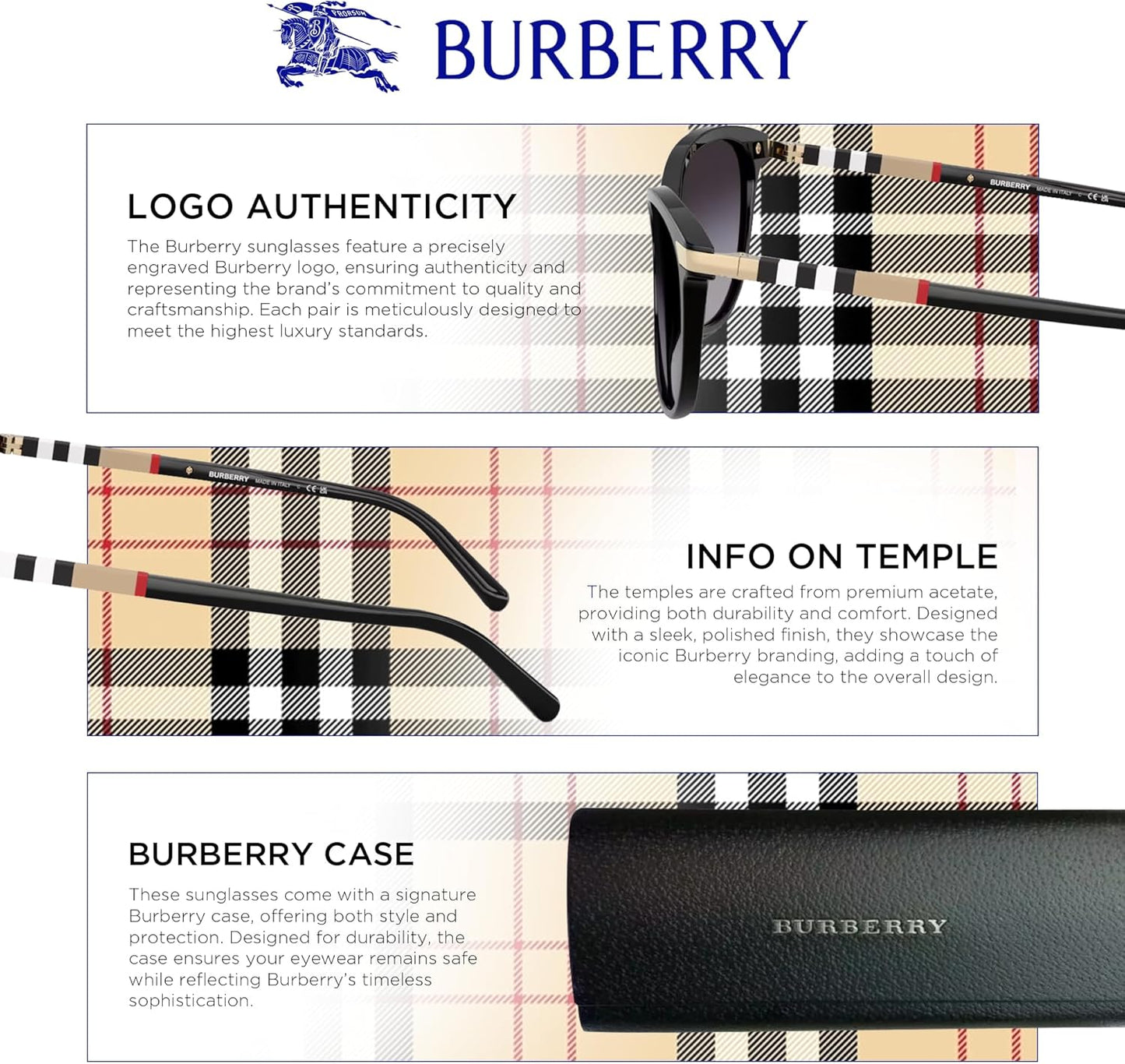 🕶️ BURBERRY BE4293 – Lunettes de Soleil Carrées en Acétate avec Kit Luxe eSHADES