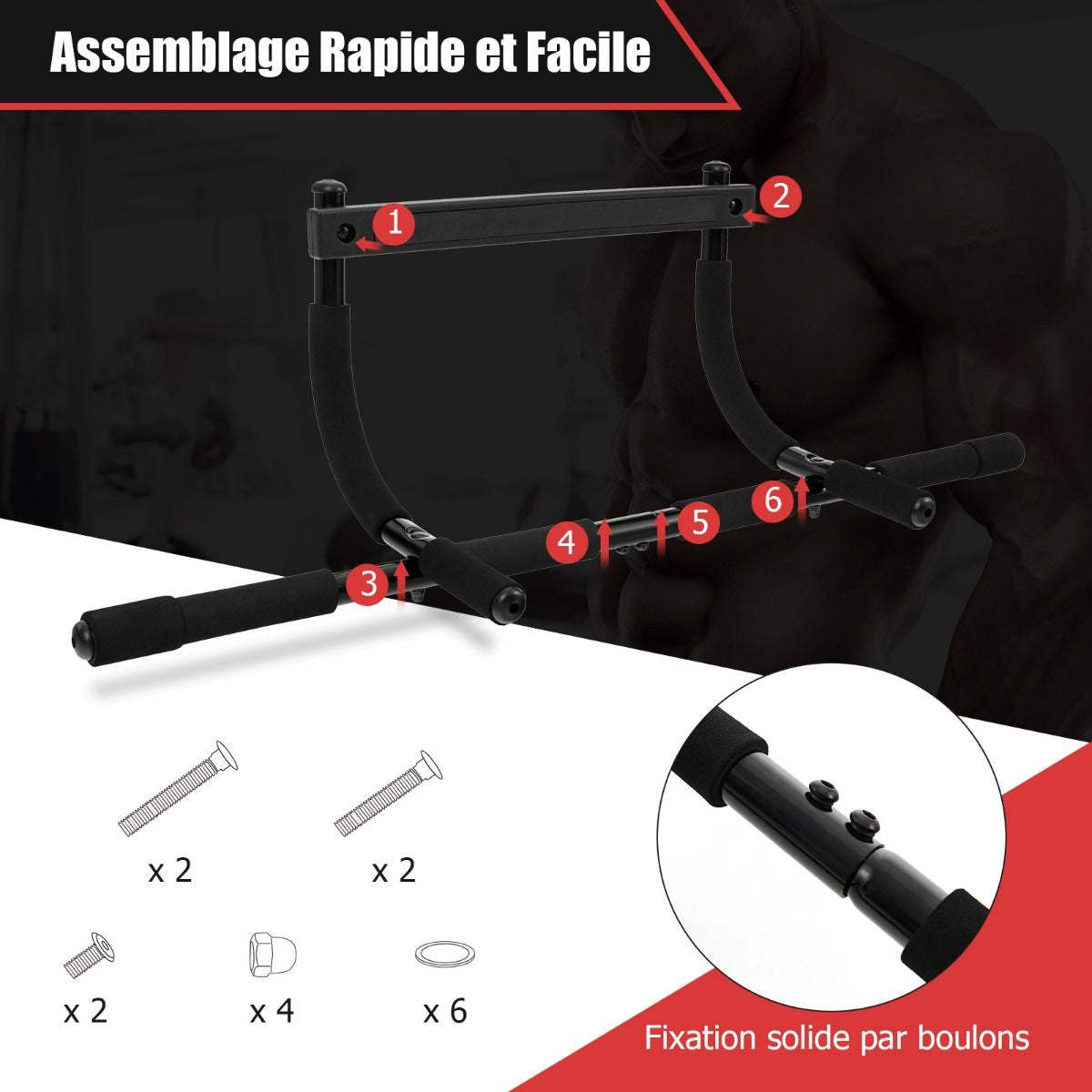 Barre de Traction Robuste pour Porte - Installation Facile, Entraînement Complet à la Maison