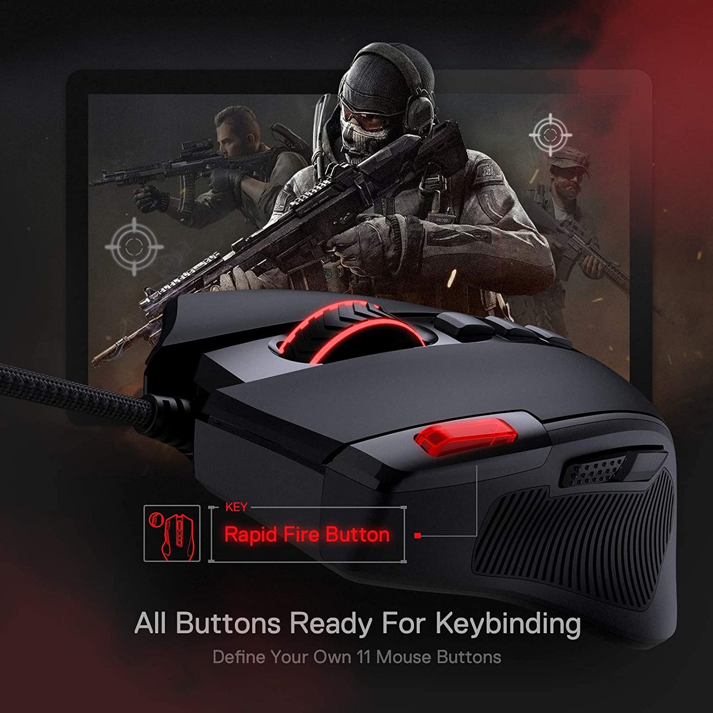 M612 Predator RGB Souris de Jeu - 8000 DPI, 11 Boutons Programmables, 5 Modes Rétroéclairés, Logiciel avec Bouton de Tir Rapide
