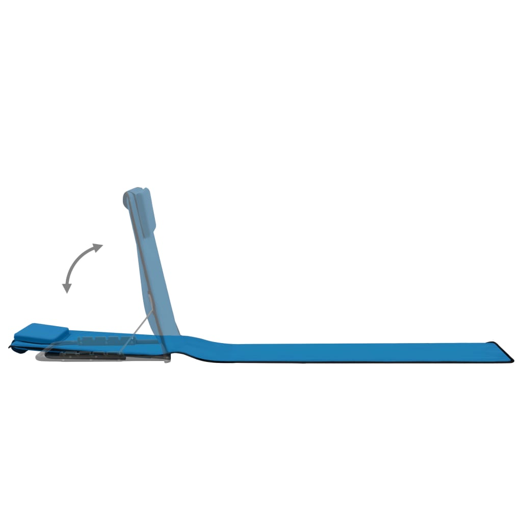 Tapis de plage pliables 2 pcs Acier et tissu BleuChaises longues d'extérieur, meubles de jardin, de piscine, fournitures pour la maison, décoration