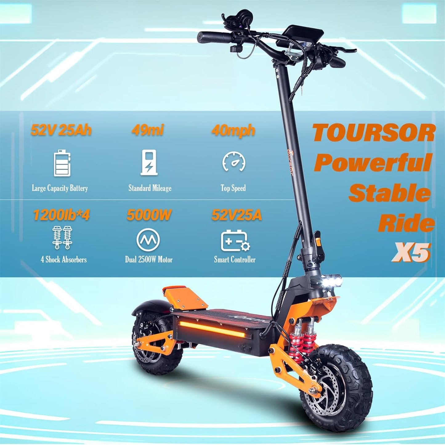 Electric Scooter for Adult, 11" Off-Road Tires, Long Range Foldable Heavy Duty Fast Electric Scooter with Seat, for Street Commuting and Extreme Off-Road