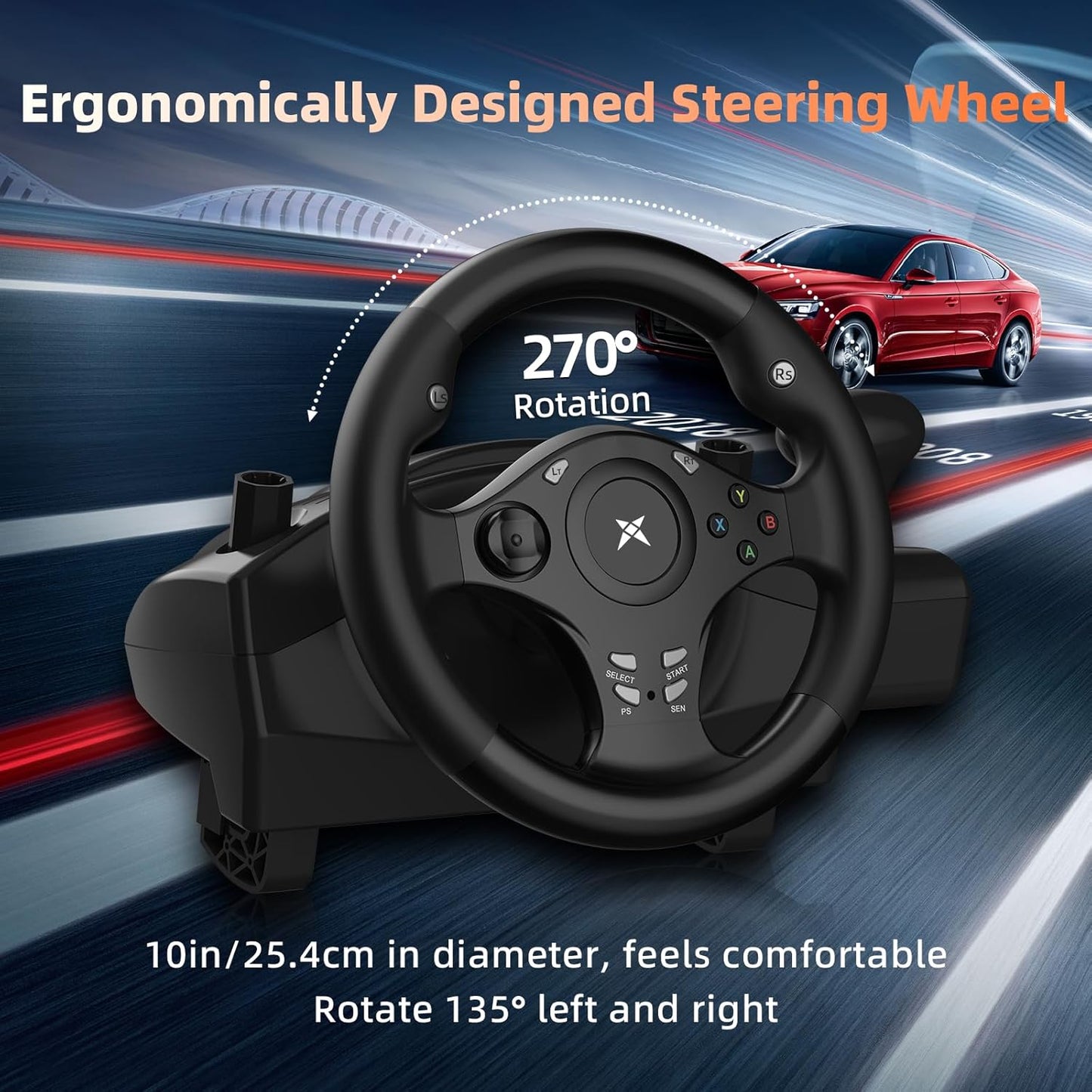 đ VOLANT DE COURSE UNIVERSEL 270° AVEC PĂDALES ET VIBRATIONS | Pour Xbox, PS4, PC, Switch đź