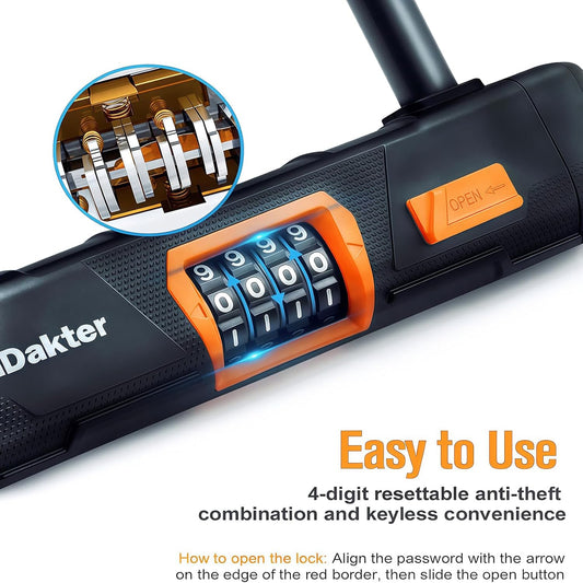 Antivol U Combo Ultra-Résistant avec Câble Acier 5FT – Vélo, Trottinette, Moto & Portail