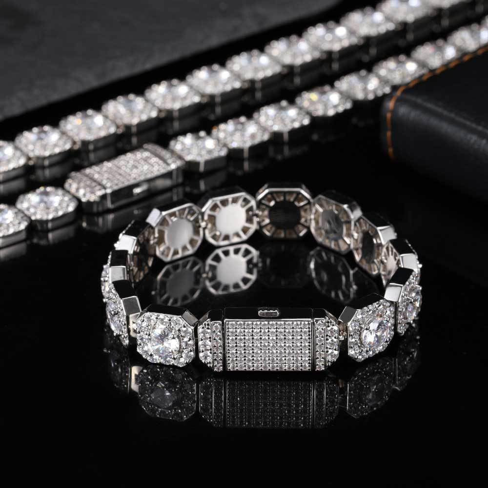Bracelet Hip-Hop Luxe en Or 18K avec Moissanites – Unisexe, Finition Italienne
